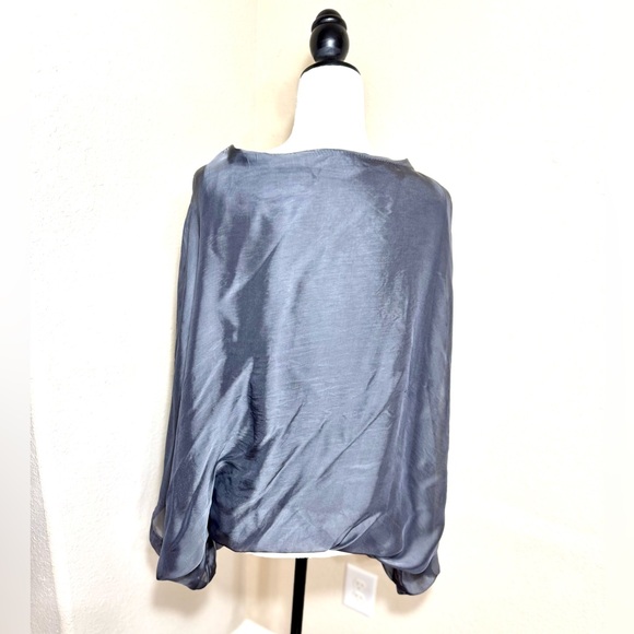 Silk Mixed 30% Viscose Elegant Sheer Gray Blouse - Picture 6 of 10